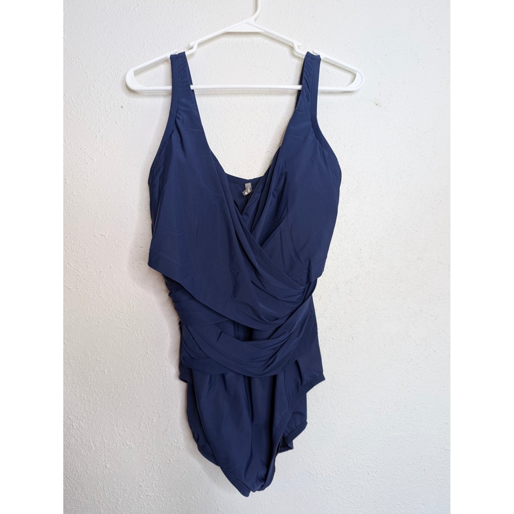 Lands End Womens One Piece Swimsuit 16W DD Navy Slendersuit Vacation Beach